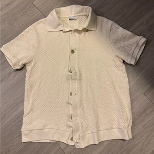 Zara Cream Short-Sleeve Knit Polo Shirt